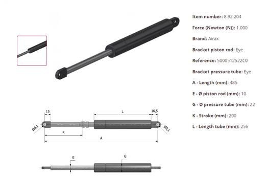 Airax 5000512522CO 1000N gas spring